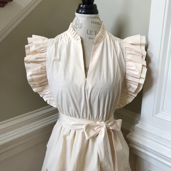 Marie Oliver Emery Mini Dress Womens Small Macadamia Cream VNeck Flutter Sleeve - Picture 5 of 13